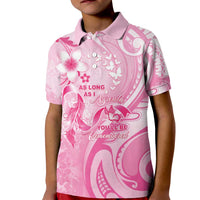 Personalised Memorial Pink Breast Cancer Awareness Kid Polo Shirt Plumeria Floral Tribal Pattern - Polynesian Pride