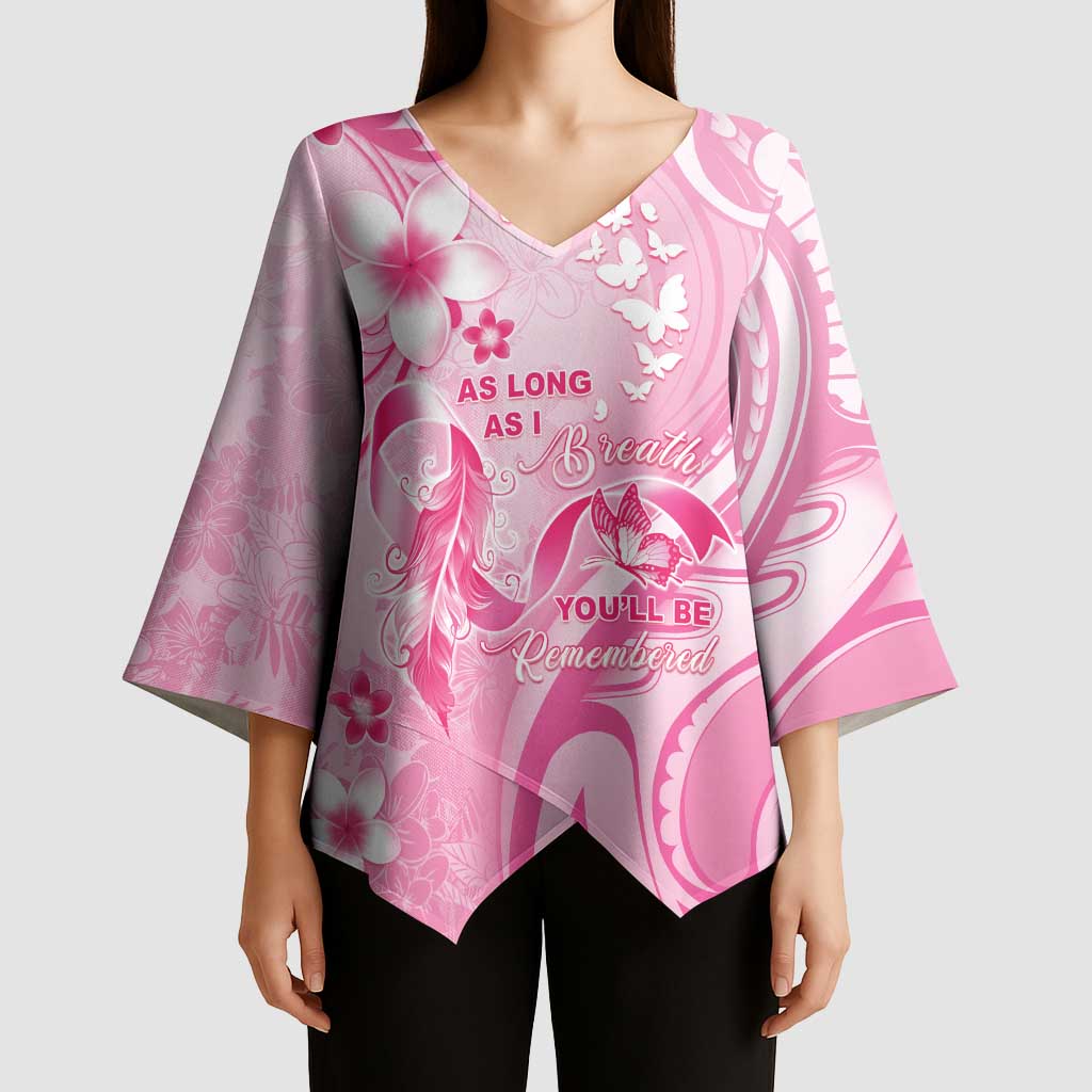 Personalised Memorial Pink Breast Cancer Awareness Kimono Sleeve Blouse Plumeria Floral Tribal Pattern - Polynesian Pride