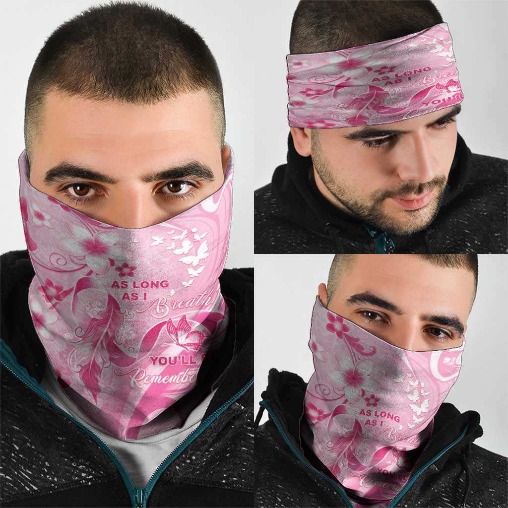 Memorial Pink Breast Cancer Awareness Neck Gaiter Plumeria Floral Tribal Pattern - Polynesian Pride