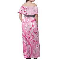 Personalised Memorial Pink Breast Cancer Awareness Off Shoulder Maxi Dress Plumeria Floral Tribal Pattern - Polynesian Pride