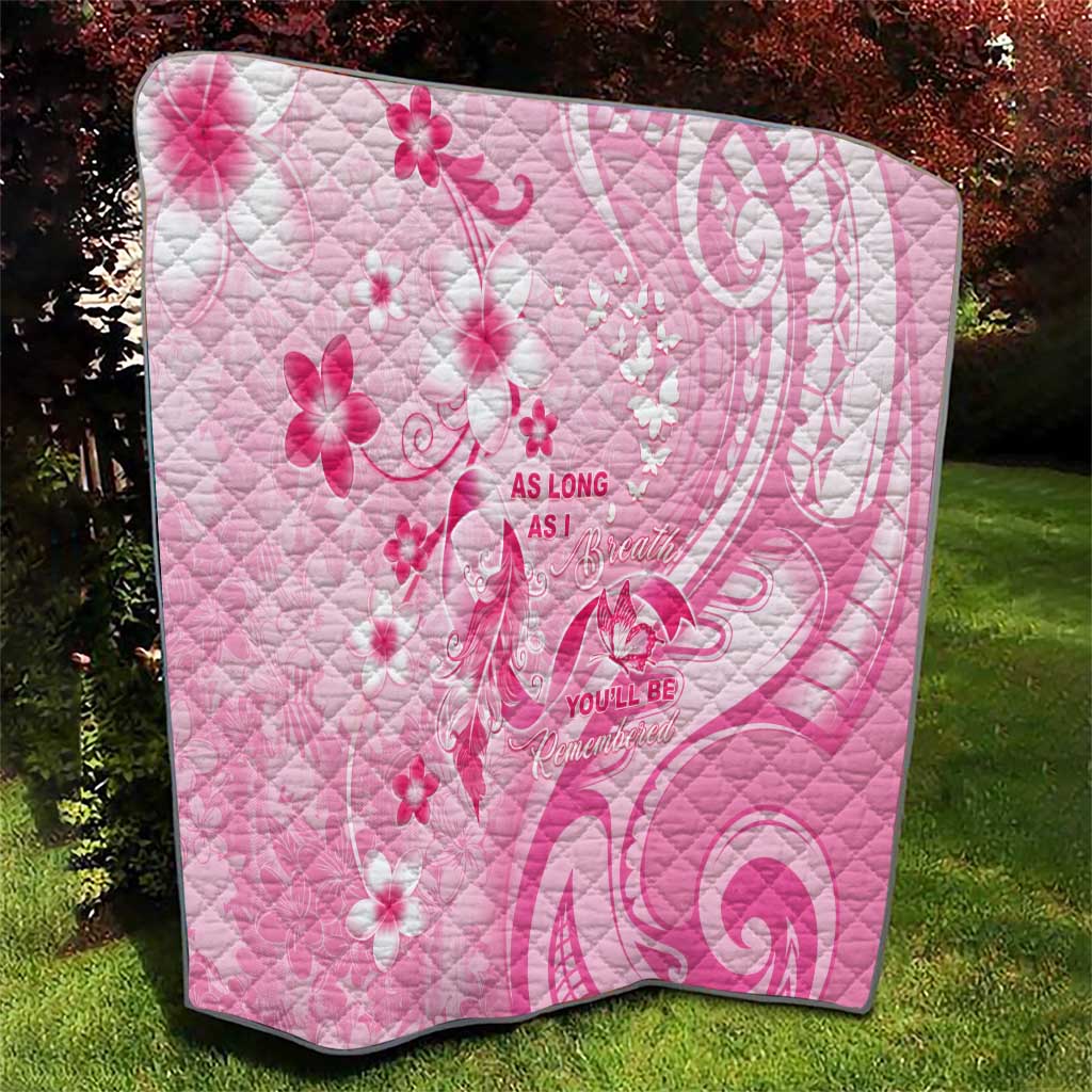 Memorial Pink Breast Cancer Awareness Quilt Plumeria Floral Tribal Pattern - Polynesian Pride