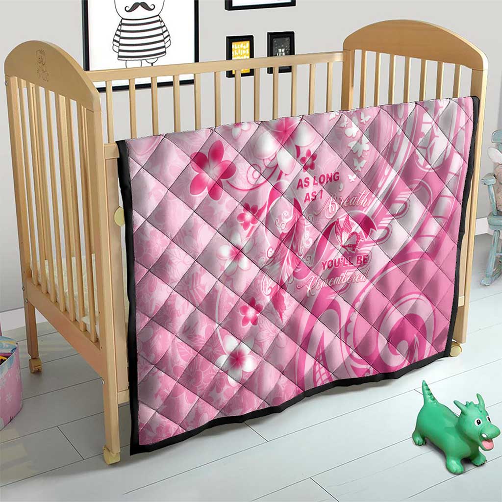 Memorial Pink Breast Cancer Awareness Quilt Plumeria Floral Tribal Pattern - Polynesian Pride