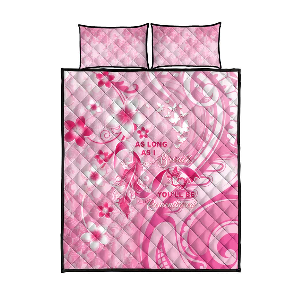 Memorial Pink Breast Cancer Awareness Quilt Bed Set Plumeria Floral Tribal Pattern - Polynesian Pride