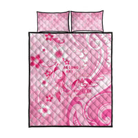 Memorial Pink Breast Cancer Awareness Quilt Bed Set Plumeria Floral Tribal Pattern - Polynesian Pride