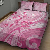 Memorial Pink Breast Cancer Awareness Quilt Bed Set Plumeria Floral Tribal Pattern - Polynesian Pride