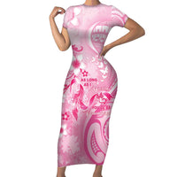 Personalised Memorial Pink Breast Cancer Awareness Short Sleeve Bodycon Dress Plumeria Floral Tribal Pattern - Polynesian Pride