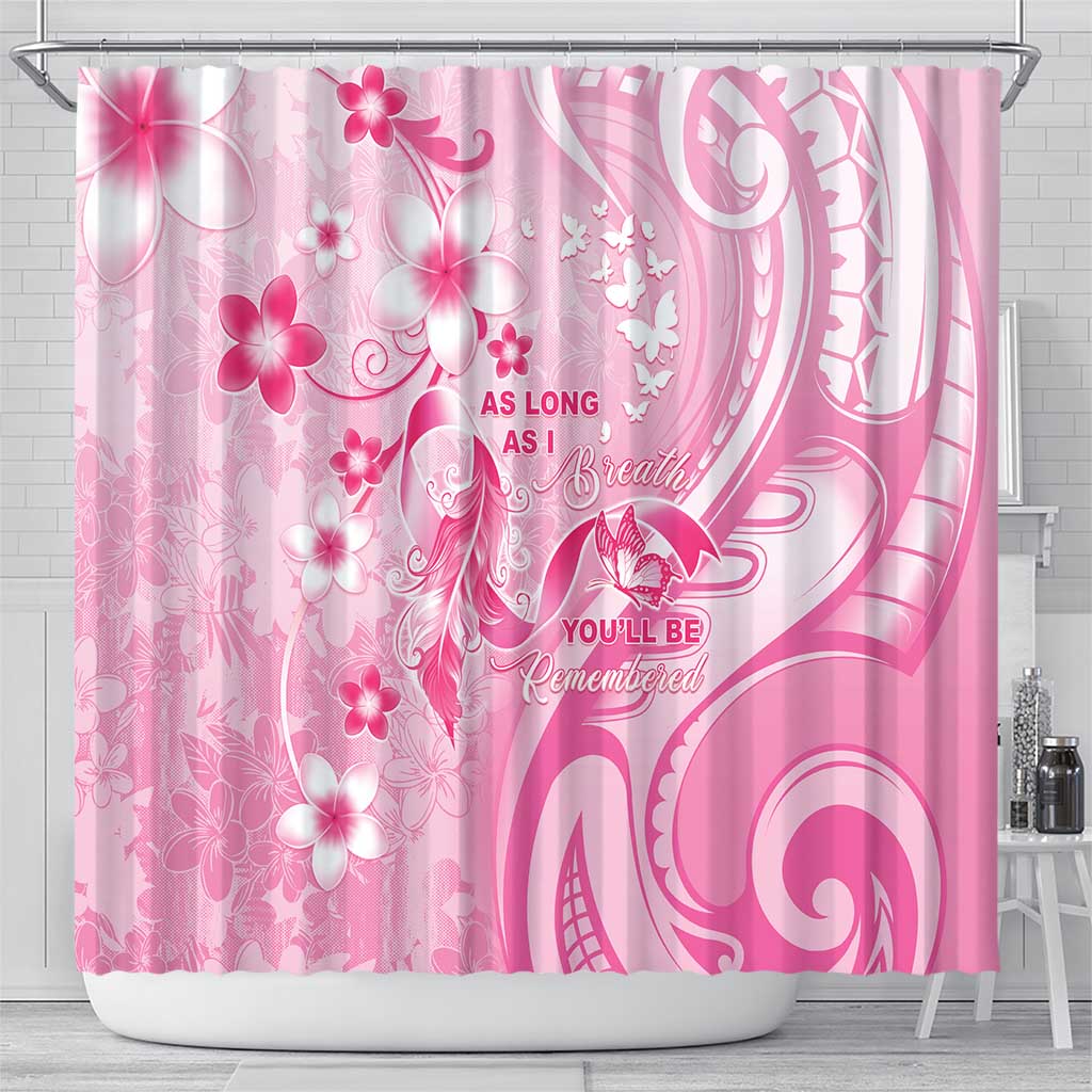 Memorial Pink Breast Cancer Awareness Shower Curtain Plumeria Floral Tribal Pattern - Polynesian Pride
