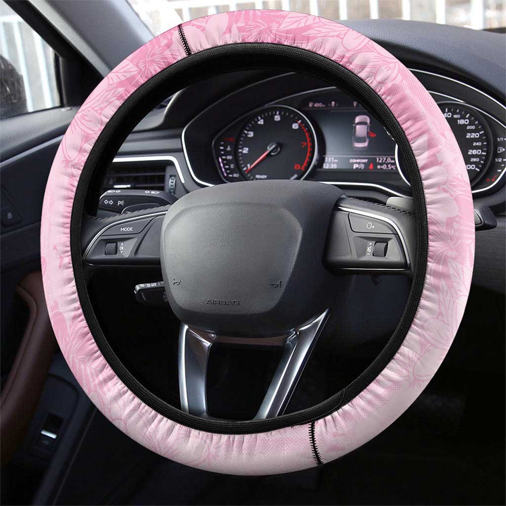 Memorial Pink Breast Cancer Awareness Steering Wheel Cover Plumeria Floral Tribal Pattern - Polynesian Pride