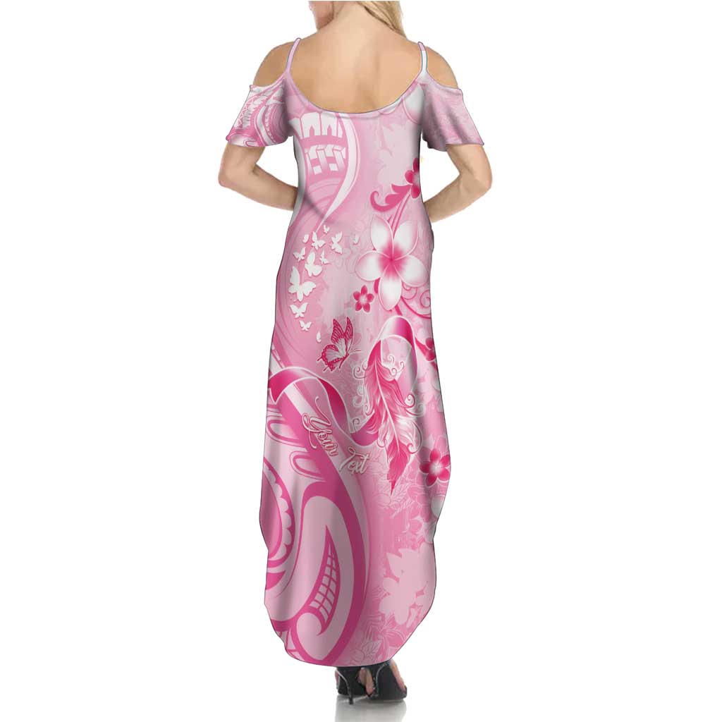 Personalised Memorial Pink Breast Cancer Awareness Summer Maxi Dress Plumeria Floral Tribal Pattern - Polynesian Pride