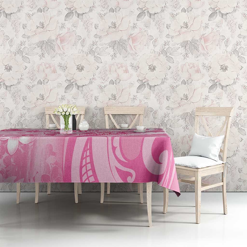 Memorial Pink Breast Cancer Awareness Tablecloth Plumeria Floral Tribal Pattern - Polynesian Pride