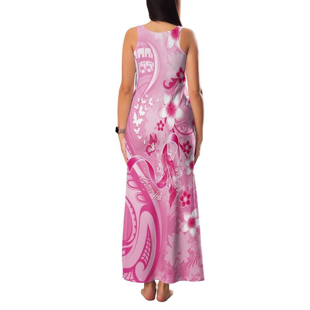 Personalised Memorial Pink Breast Cancer Awareness Tank Maxi Dress Plumeria Floral Tribal Pattern - Polynesian Pride