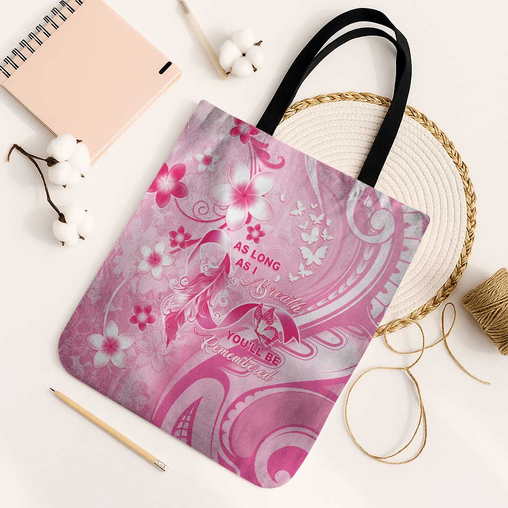 Memorial Pink Breast Cancer Awareness Tote Bag Plumeria Floral Tribal Pattern - Polynesian Pride