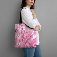Memorial Pink Breast Cancer Awareness Tote Bag Plumeria Floral Tribal Pattern - Polynesian Pride