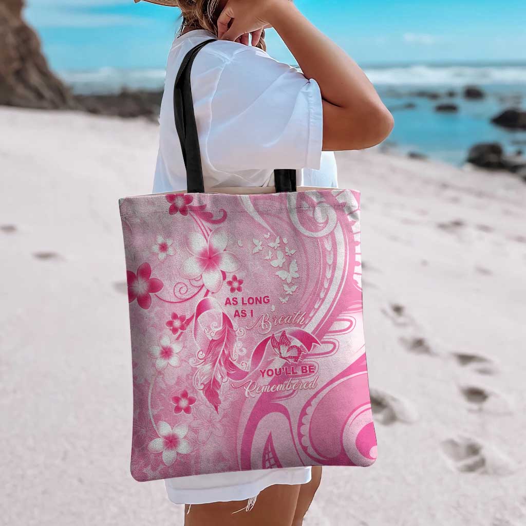 Memorial Pink Breast Cancer Awareness Tote Bag Plumeria Floral Tribal Pattern - Polynesian Pride