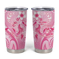 Personalised Memorial Pink Breast Cancer Awareness Tumbler Cup Plumeria Floral Tribal Pattern - Polynesian Pride