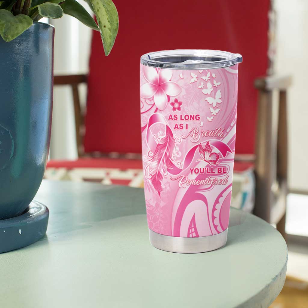 Personalised Memorial Pink Breast Cancer Awareness Tumbler Cup Plumeria Floral Tribal Pattern - Polynesian Pride