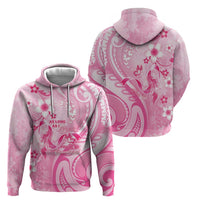 Personalised Memorial Pink Breast Cancer Awareness Zip Hoodie Plumeria Floral Tribal Pattern - Polynesian Pride