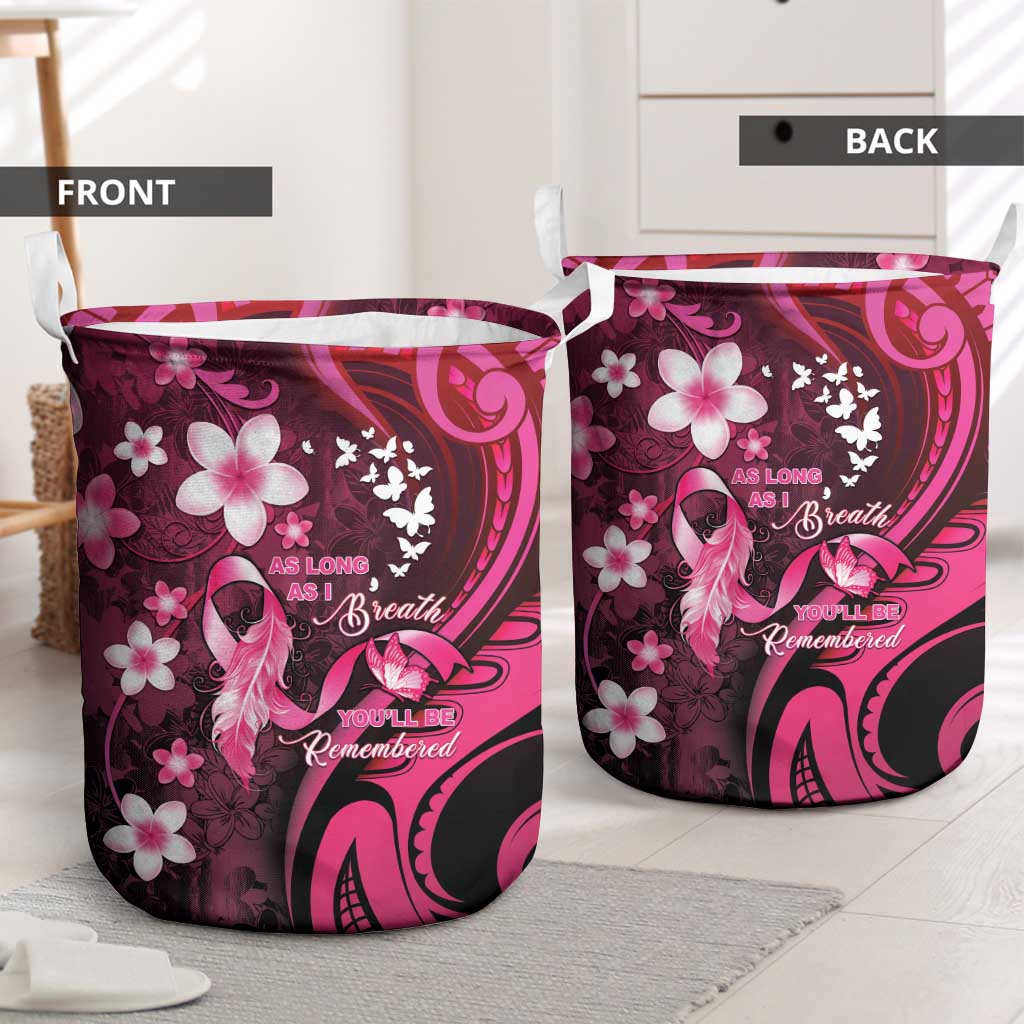 Memorial Breast Cancer Awareness Laundry Basket Plumeria Floral Tribal Pattern - Polynesian Pride