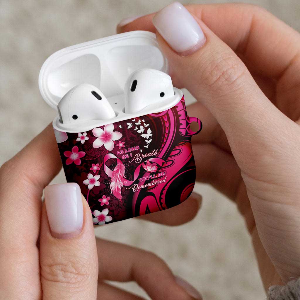 Memorial Breast Cancer Awareness AirPods Case Plumeria Floral Tribal Pattern - Polynesian Pride