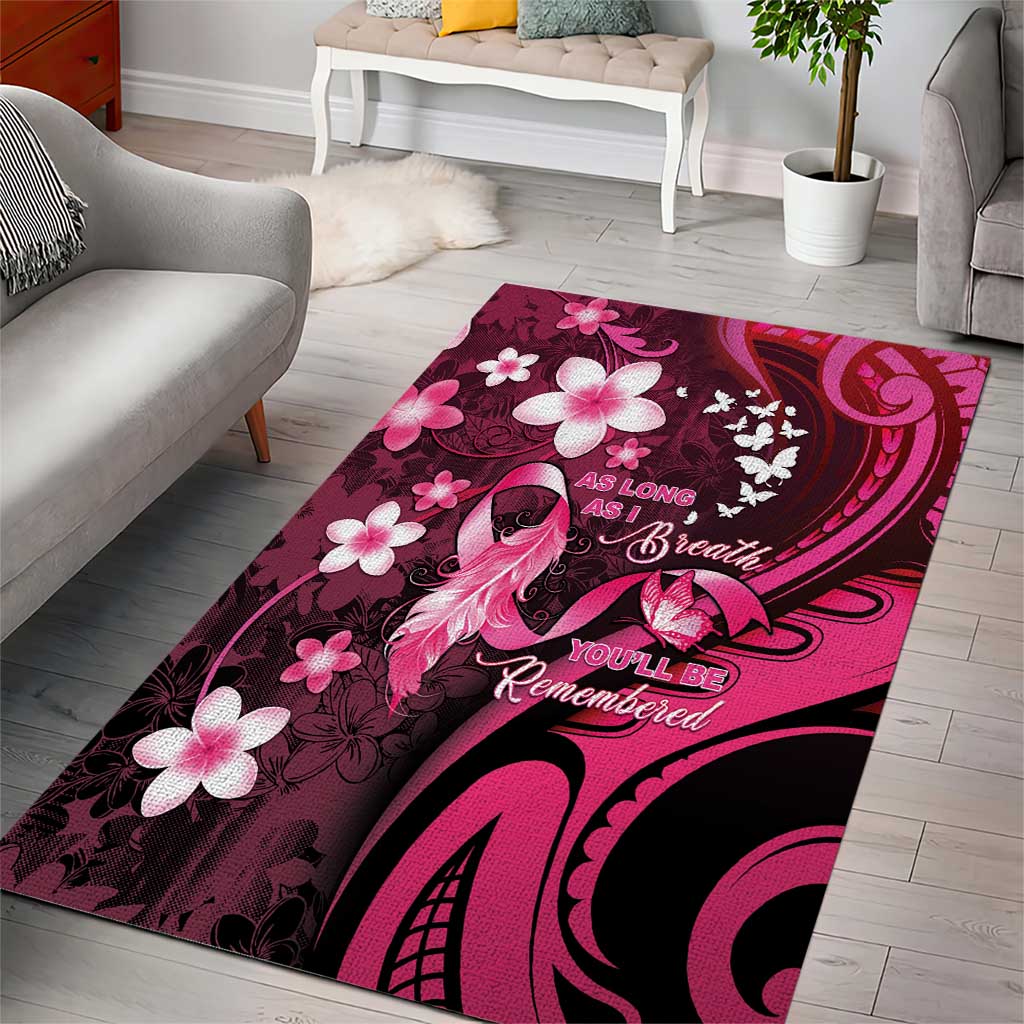 Memorial Breast Cancer Awareness Area Rug Plumeria Floral Tribal Pattern - Polynesian Pride