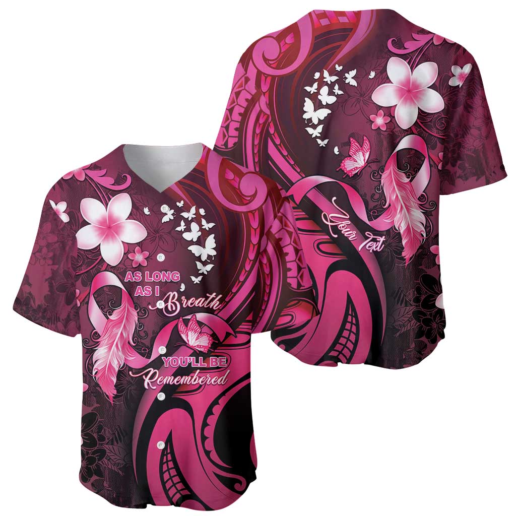 Personalised Memorial Breast Cancer Awareness Baseball Jersey Plumeria Floral Tribal Pattern - Polynesian Pride