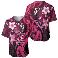 Personalised Memorial Breast Cancer Awareness Baseball Jersey Plumeria Floral Tribal Pattern - Polynesian Pride