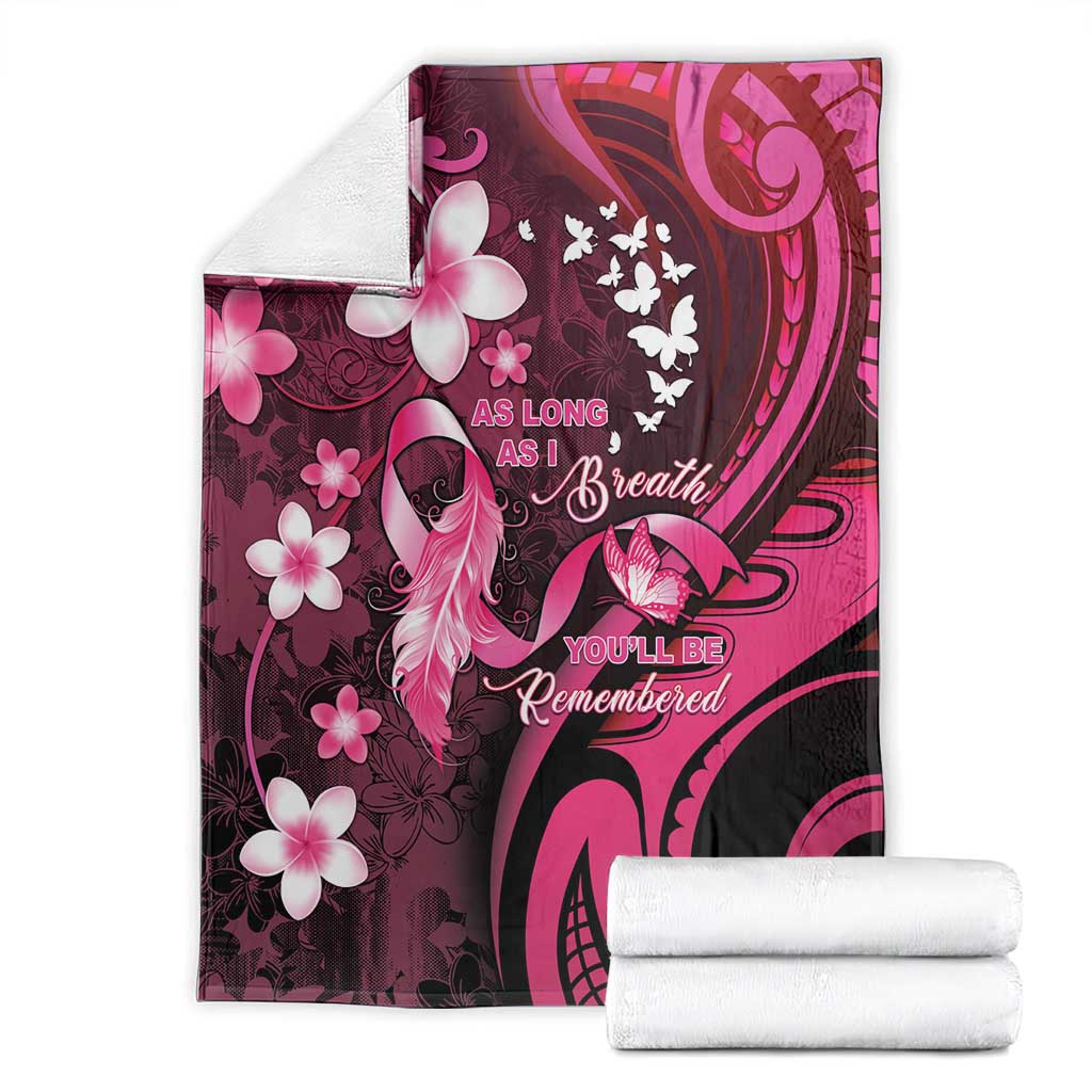 Memorial Breast Cancer Awareness Blanket Plumeria Floral Tribal Pattern - Polynesian Pride