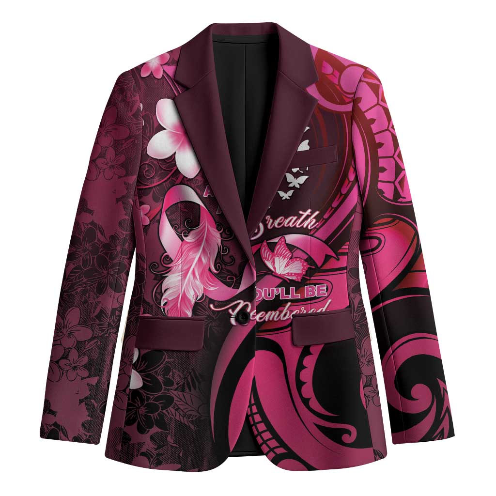 Personalised Memorial Breast Cancer Awareness Blazer Plumeria Floral Tribal Pattern - Polynesian Pride