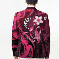 Personalised Memorial Breast Cancer Awareness Blazer Plumeria Floral Tribal Pattern - Polynesian Pride