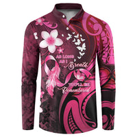 Personalised Memorial Breast Cancer Awareness Button Sweatshirt Plumeria Floral Tribal Pattern - Polynesian Pride