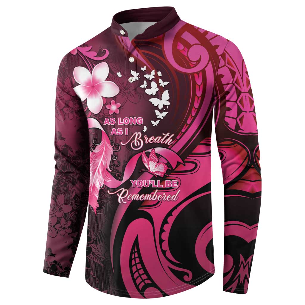Personalised Memorial Breast Cancer Awareness Button Sweatshirt Plumeria Floral Tribal Pattern - Polynesian Pride