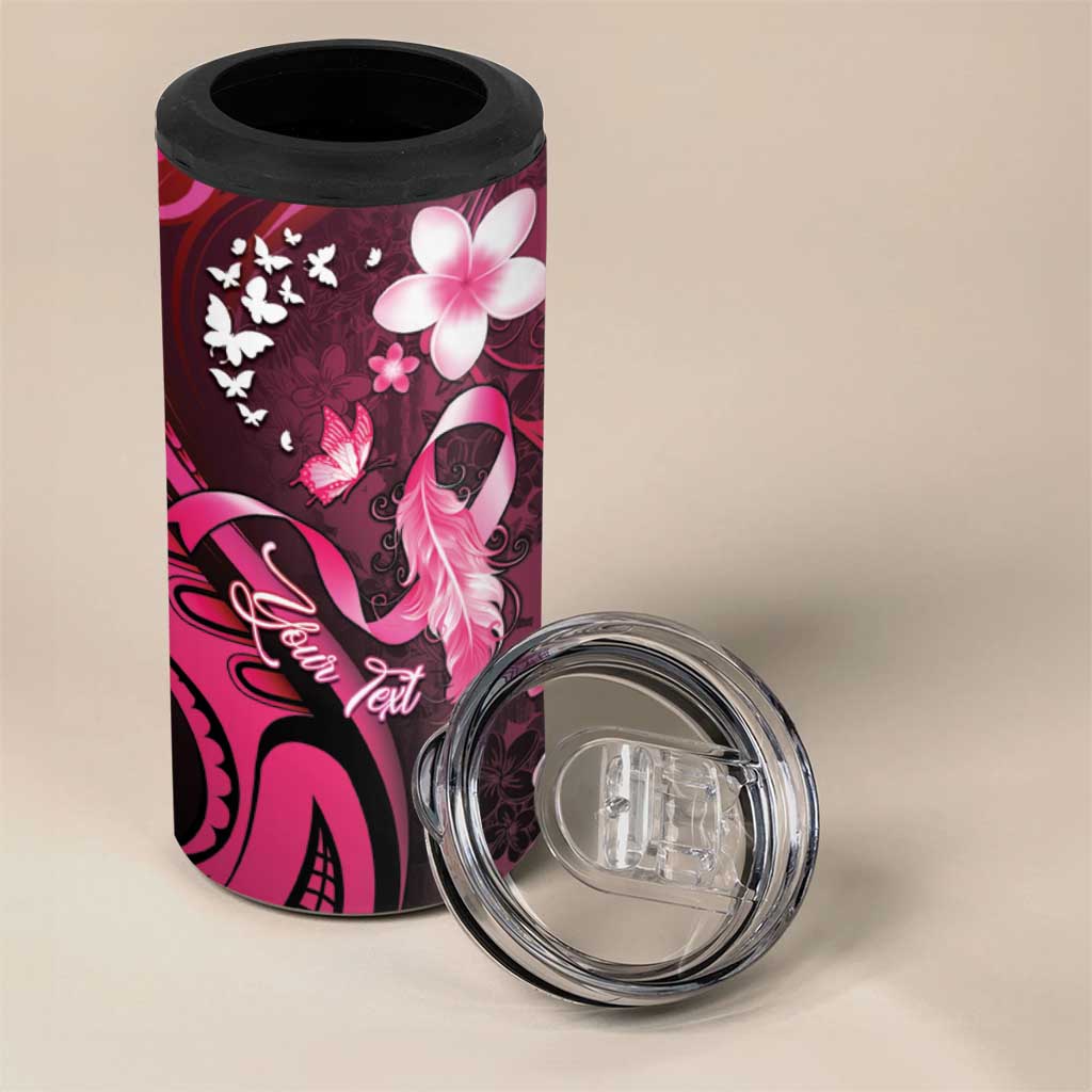 Personalised Memorial Breast Cancer Awareness 4 in 1 Can Cooler Tumbler Plumeria Floral Tribal Pattern - Polynesian Pride