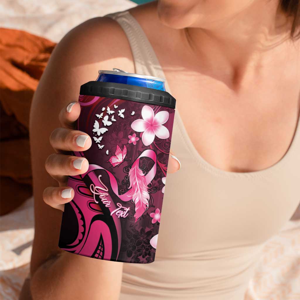 Personalised Memorial Breast Cancer Awareness 4 in 1 Can Cooler Tumbler Plumeria Floral Tribal Pattern - Polynesian Pride