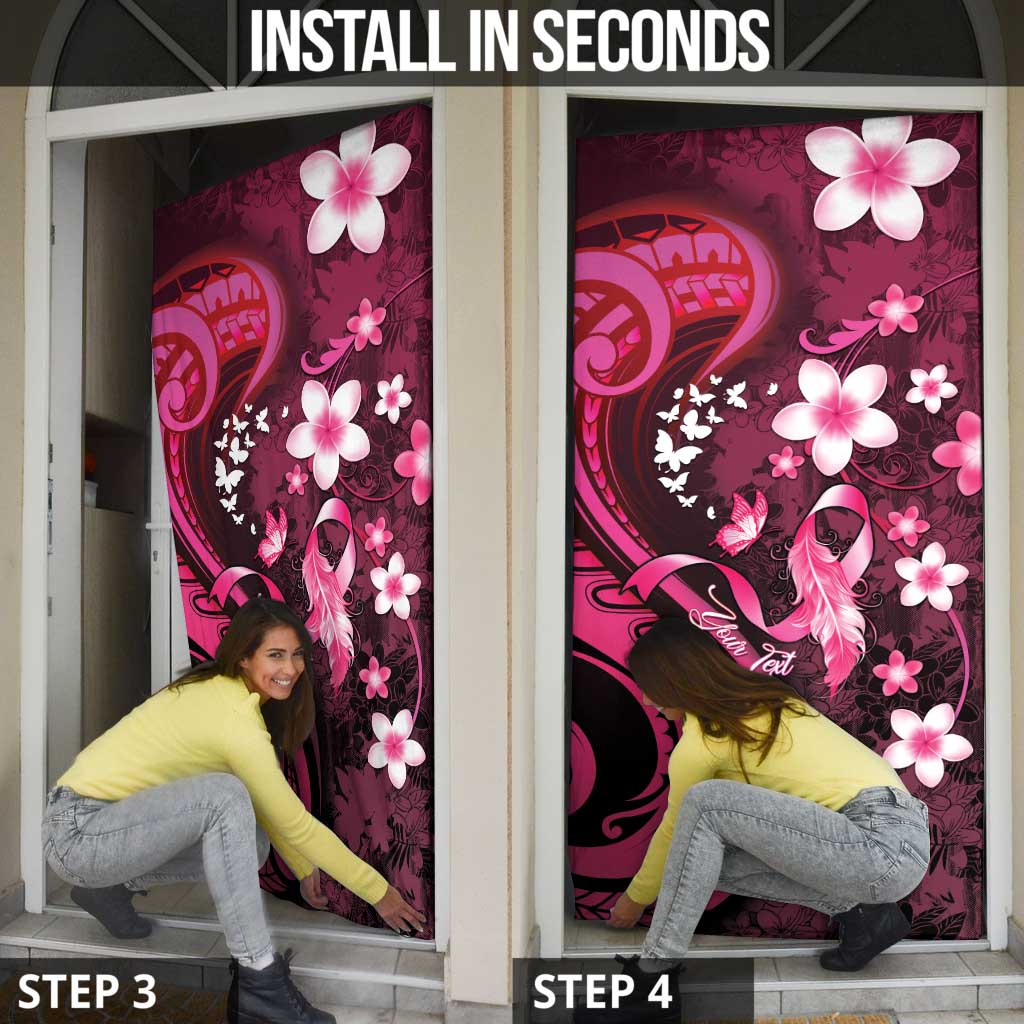 Personalised Memorial Breast Cancer Awareness Door Cover Plumeria Floral Tribal Pattern - Polynesian Pride