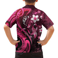 Personalised Memorial Breast Cancer Awareness Family Matching Off Shoulder Short Dress and Hawaiian Shirt Plumeria Floral Tribal Pattern - Polynesian Pride