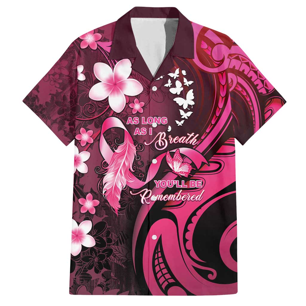 Personalised Memorial Breast Cancer Awareness Family Matching Off Shoulder Short Dress and Hawaiian Shirt Plumeria Floral Tribal Pattern - Polynesian Pride