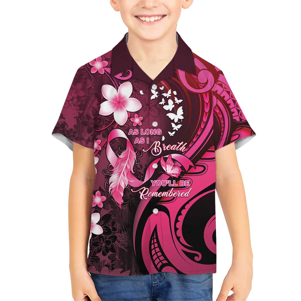 Personalised Memorial Breast Cancer Awareness Family Matching Puletasi and Hawaiian Shirt Plumeria Floral Tribal Pattern - Polynesian Pride