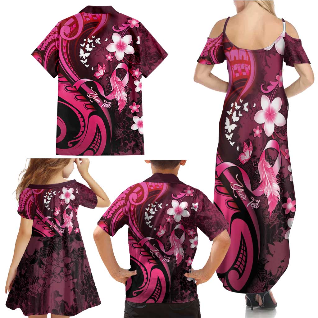 Personalised Memorial Breast Cancer Awareness Family Matching Summer Maxi Dress and Hawaiian Shirt Plumeria Floral Tribal Pattern - Polynesian Pride