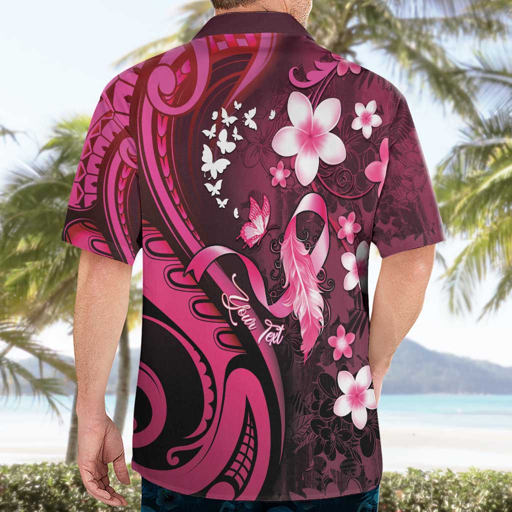 Personalised Memorial Breast Cancer Awareness Hawaiian Shirt Plumeria Floral Tribal Pattern - Polynesian Pride