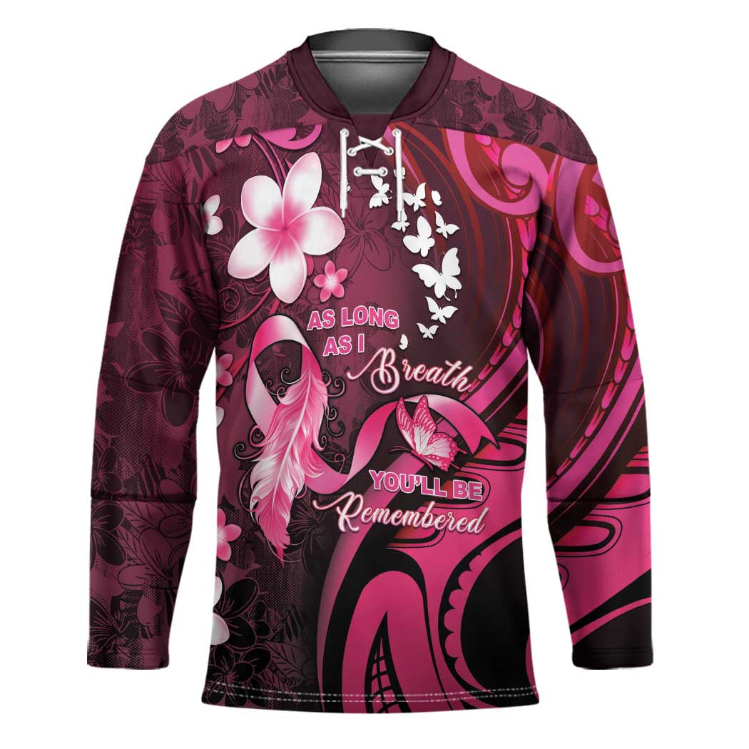 Personalised Memorial Breast Cancer Awareness Hockey Jersey Plumeria Floral Tribal Pattern - Polynesian Pride
