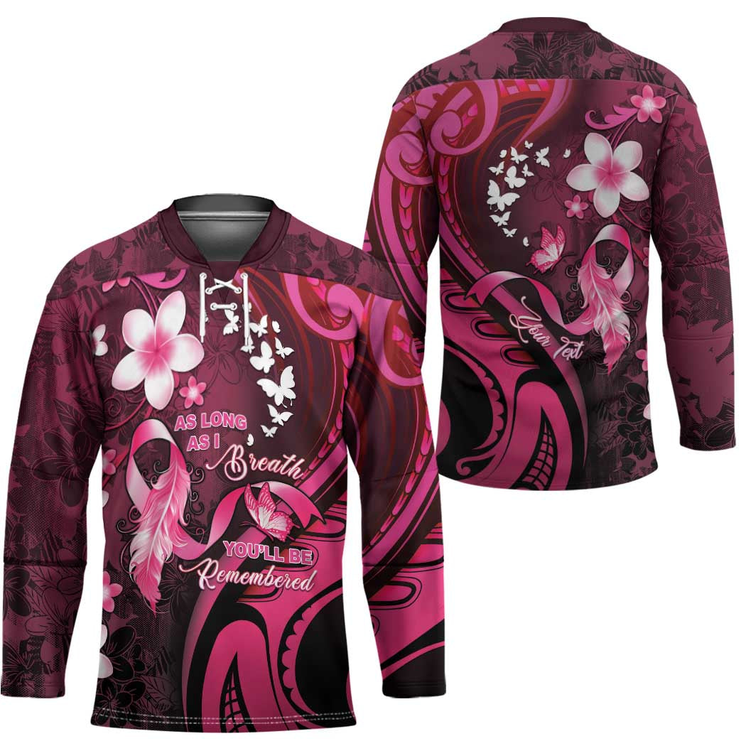 Personalised Memorial Breast Cancer Awareness Hockey Jersey Plumeria Floral Tribal Pattern - Polynesian Pride