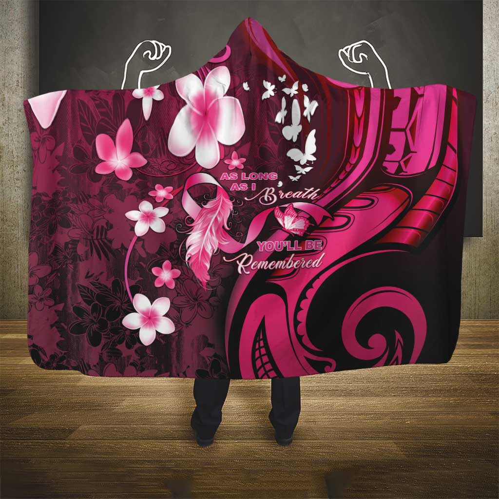Memorial Breast Cancer Awareness Hooded Blanket Plumeria Floral Tribal Pattern - Polynesian Pride
