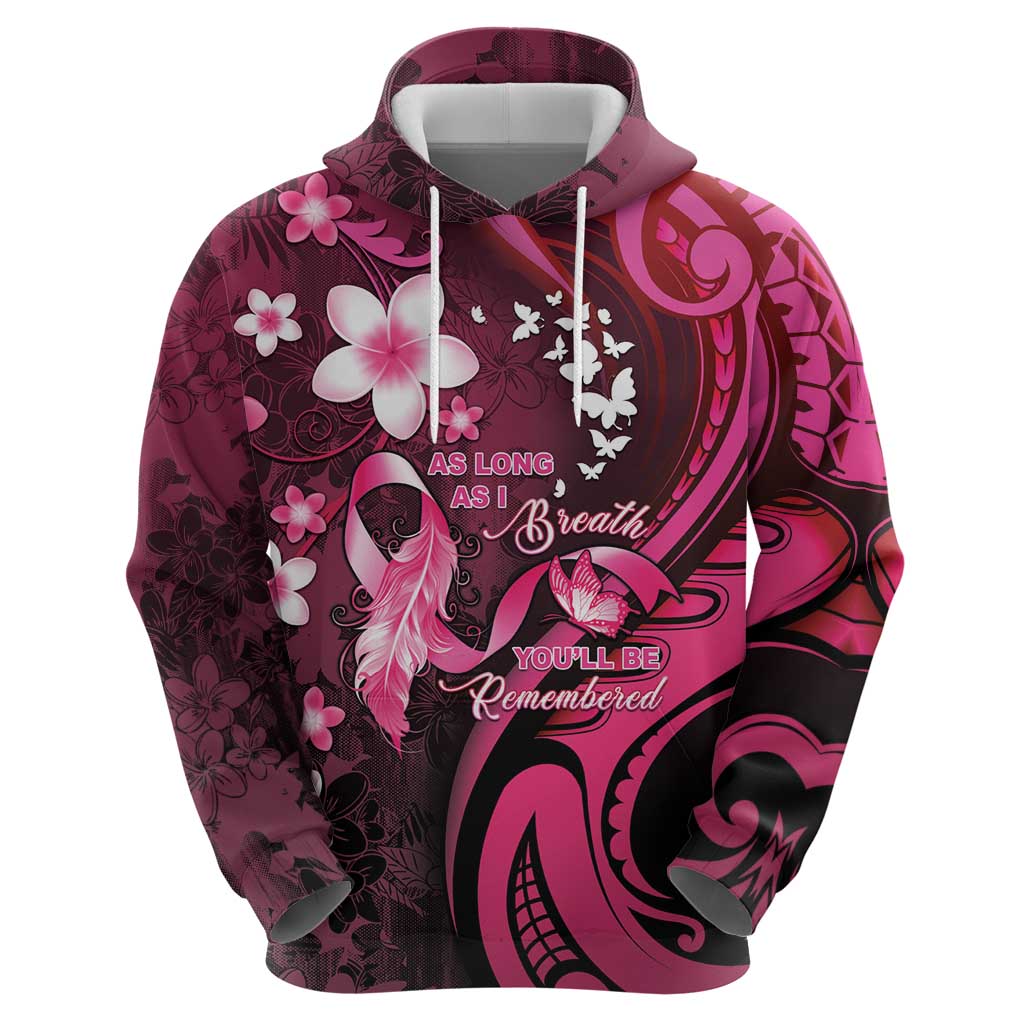 Personalised Memorial Breast Cancer Awareness Hoodie Plumeria Floral Tribal Pattern - Polynesian Pride