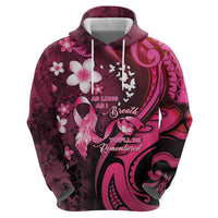 Personalised Memorial Breast Cancer Awareness Hoodie Plumeria Floral Tribal Pattern - Polynesian Pride