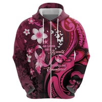 Personalised Memorial Breast Cancer Awareness Hoodie Plumeria Floral Tribal Pattern - Polynesian Pride
