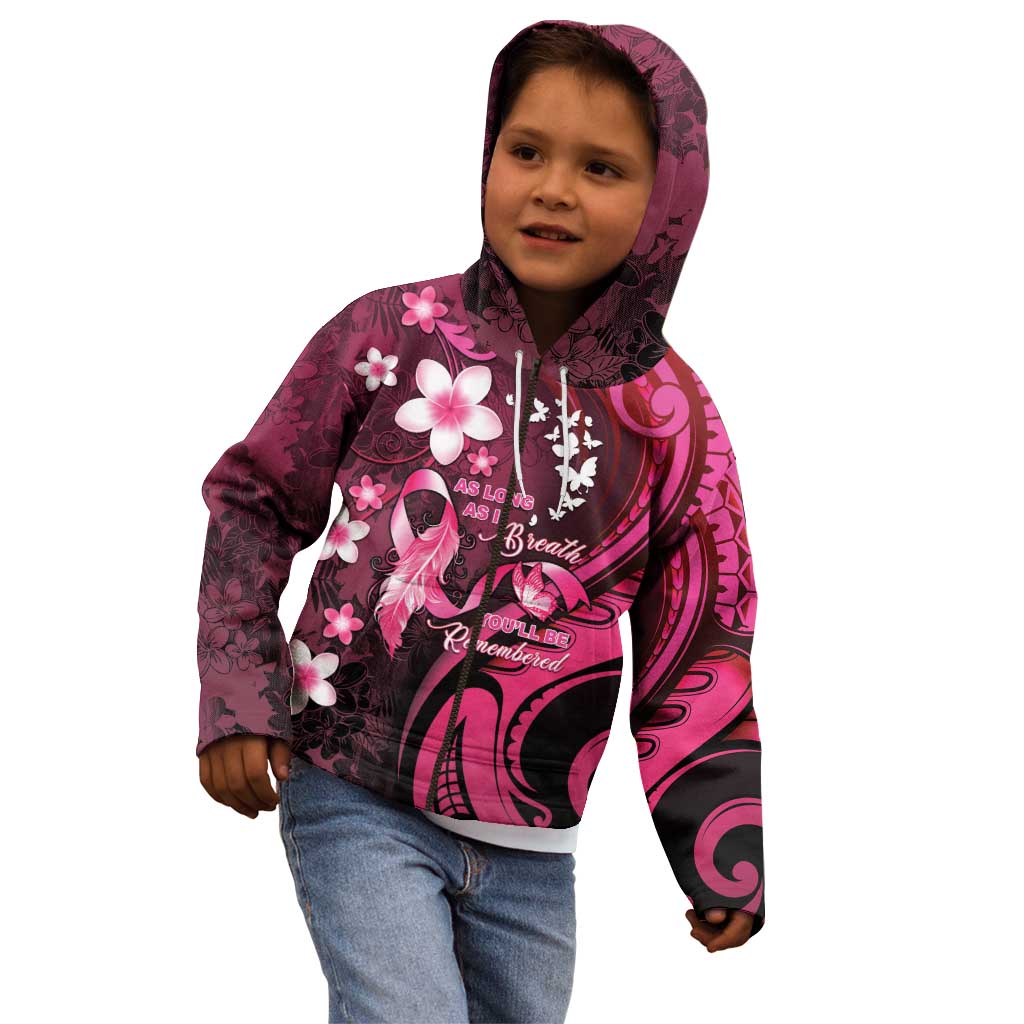 Personalised Memorial Breast Cancer Awareness Kid Hoodie Plumeria Floral Tribal Pattern - Polynesian Pride