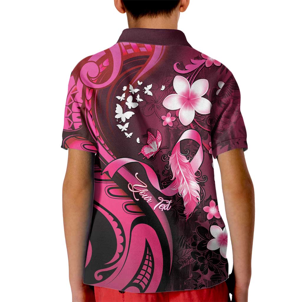 Personalised Memorial Breast Cancer Awareness Kid Polo Shirt Plumeria Floral Tribal Pattern - Polynesian Pride