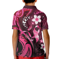Personalised Memorial Breast Cancer Awareness Kid Polo Shirt Plumeria Floral Tribal Pattern - Polynesian Pride