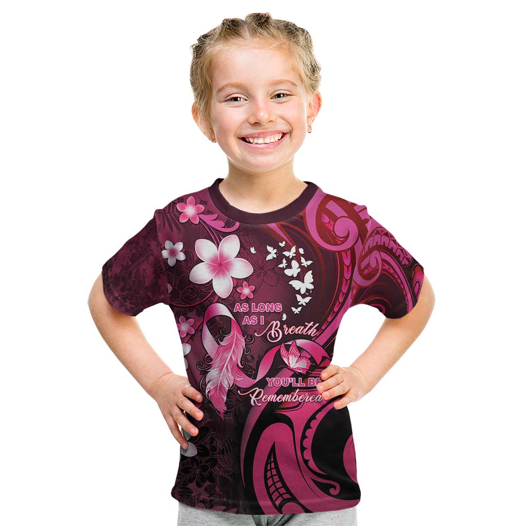 Personalised Memorial Breast Cancer Awareness Kid T Shirt Plumeria Floral Tribal Pattern - Polynesian Pride