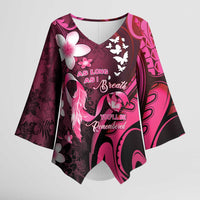 Personalised Memorial Breast Cancer Awareness Kimono Sleeve Blouse Plumeria Floral Tribal Pattern - Polynesian Pride